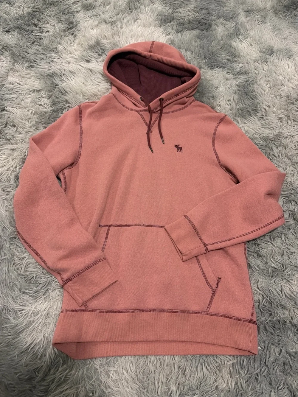 Abercrombie & Fitch Sz Medium Soft Fleece Hoodie Salmon Pink Thermal Lined Hood
